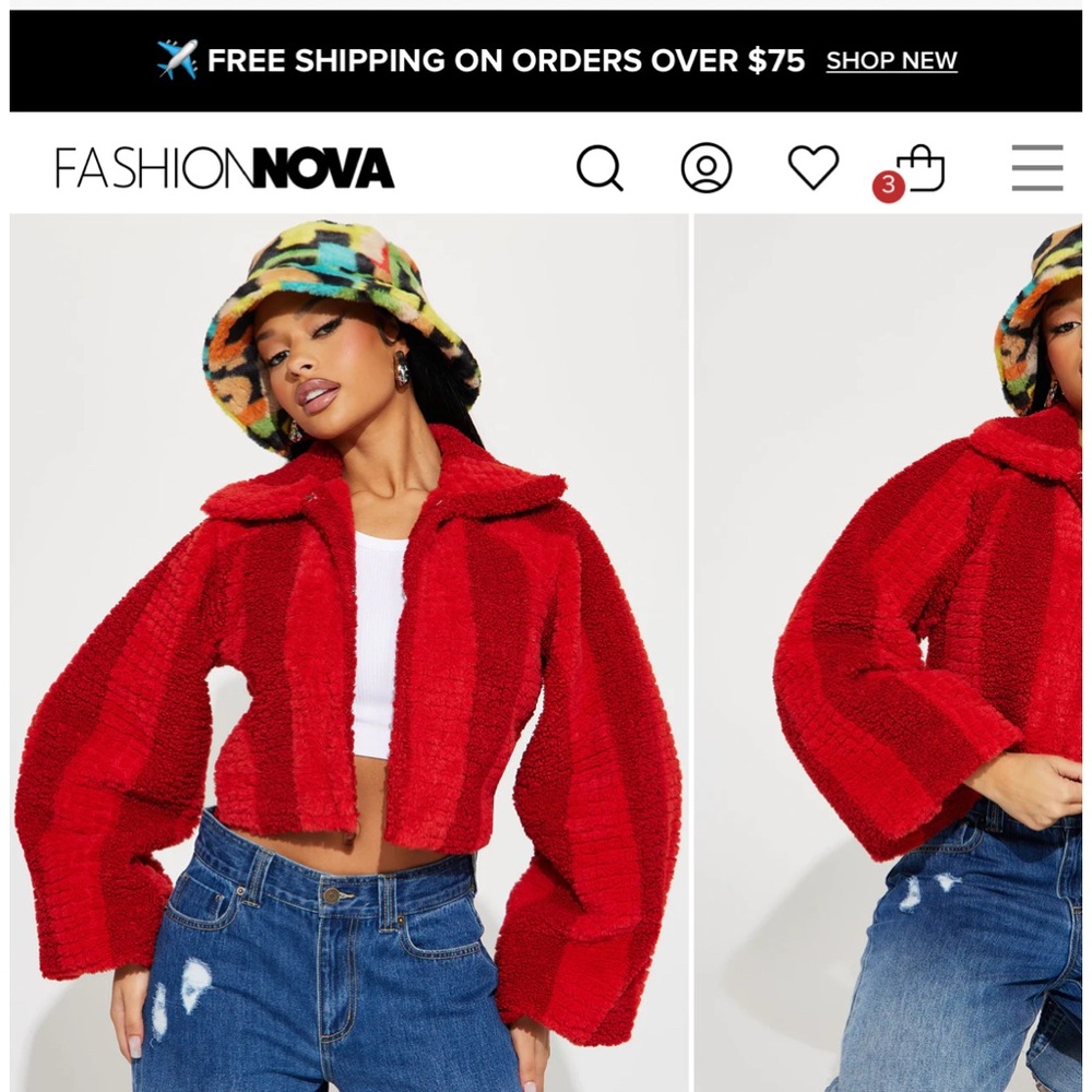 Hot Babe Faux Fur Jacket - Red/combo